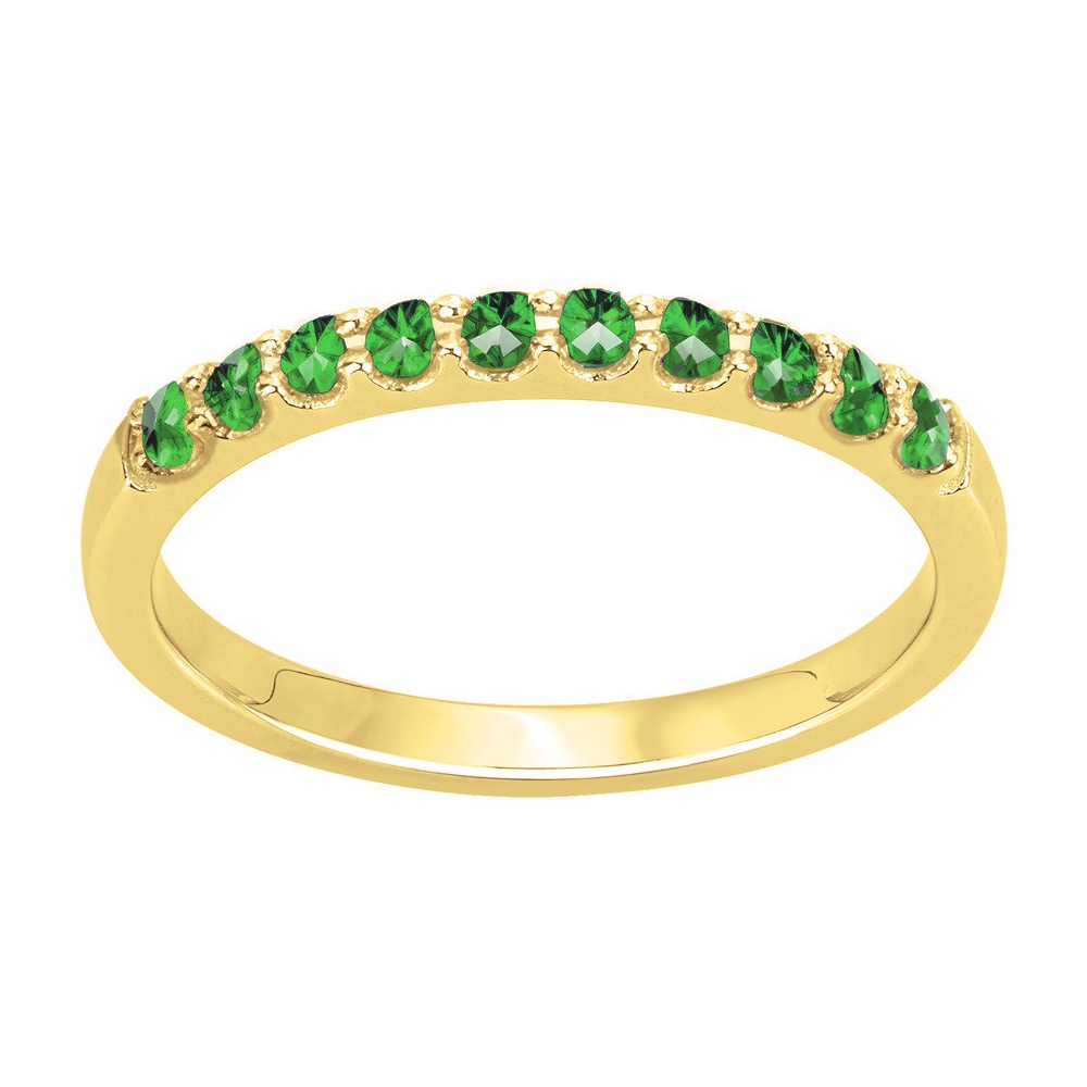 Bague Plaqué Or Jaune Un Rang Pavage Oxydes Verts
