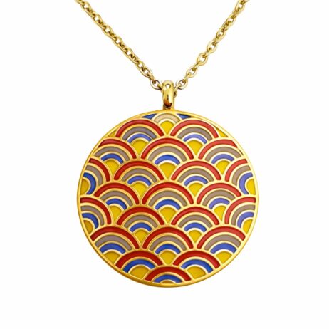 Collier Acier Doré Arc-en-ciel et Résine Multi-couleurs Diamètre 32mm