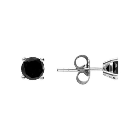 Boucles d'oreilles Argent 925/1000 Rhodié Serti 4 Griffes et Oxydes Noirs 5mm