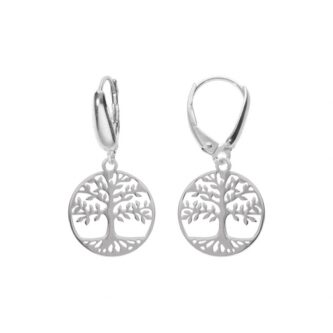 Boucles d'oreilles Dormeuses Argent Rhodié 925/1000 Arbre de Vie Diamètre 15mm
