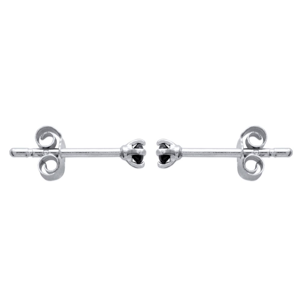 Boucles d'oreilles Argent 925/1000 Rhodié Serti 4 Griffes et Oxydes Noirs 4mm