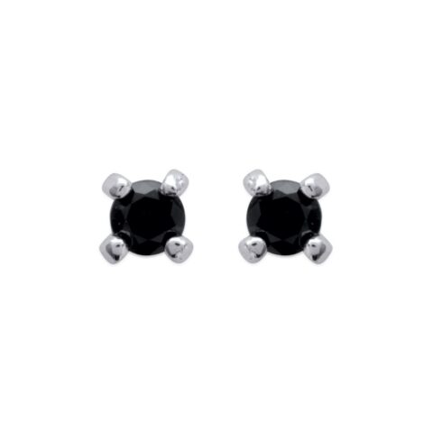 Boucles d'oreilles Argent 925/1000 Rhodié Serti 4 Griffes et Oxydes Noirs 4mm