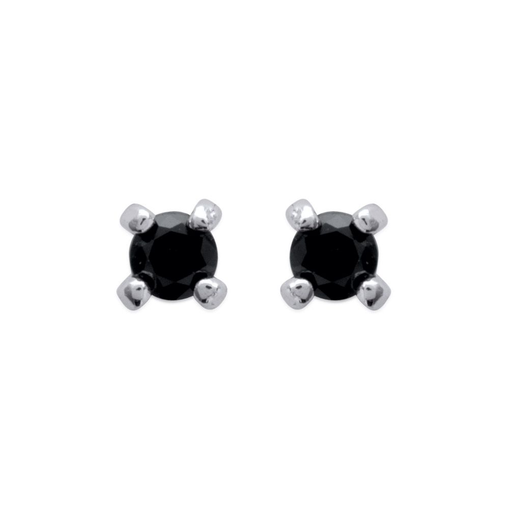 Boucles d'oreilles Argent 925/1000 Rhodié Serti 4 Griffes et Oxydes Noirs 4mm