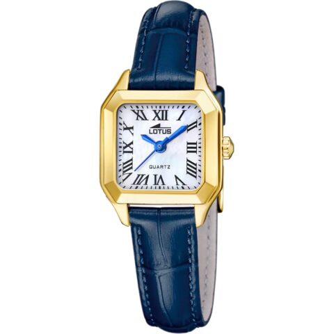 Montre Lotus Femme Old Money Acier Doré Cadran Argenté Chiffres Romains Bracelet Cuir Bleu 19038/1
