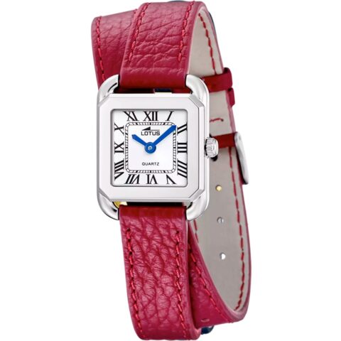 Montre Lotus Femme Old Money Acier Cadran Argenté Chiffres Romains Bracelet Cuir Rouge 19062/1