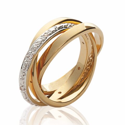 Alliance entrelacée bicolore 3 Anneaux rhodium et oxydes