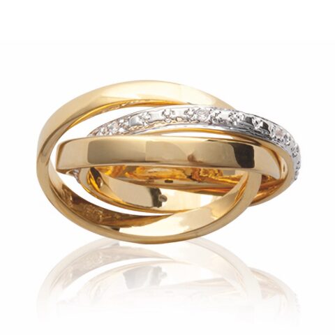 Alliance entrelacée bicolore 3 Anneaux rhodium et oxydes