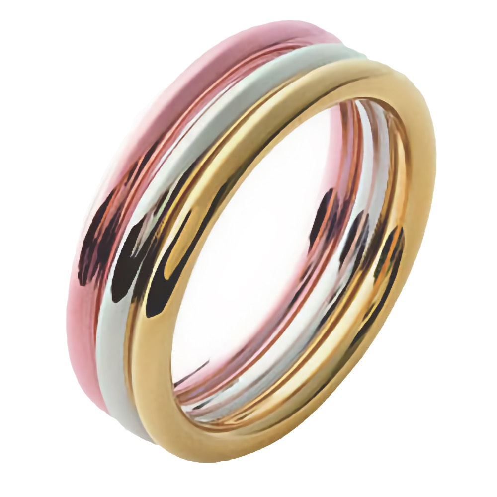 Alliance Femme Triple Anneau 1 Argent 925/1000 et 2 Plaqué or Fil Rond 2mm