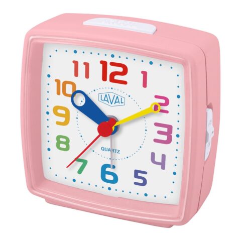 Réveil Enfant Carré Pédagogique Rose Chiffres Multicolores