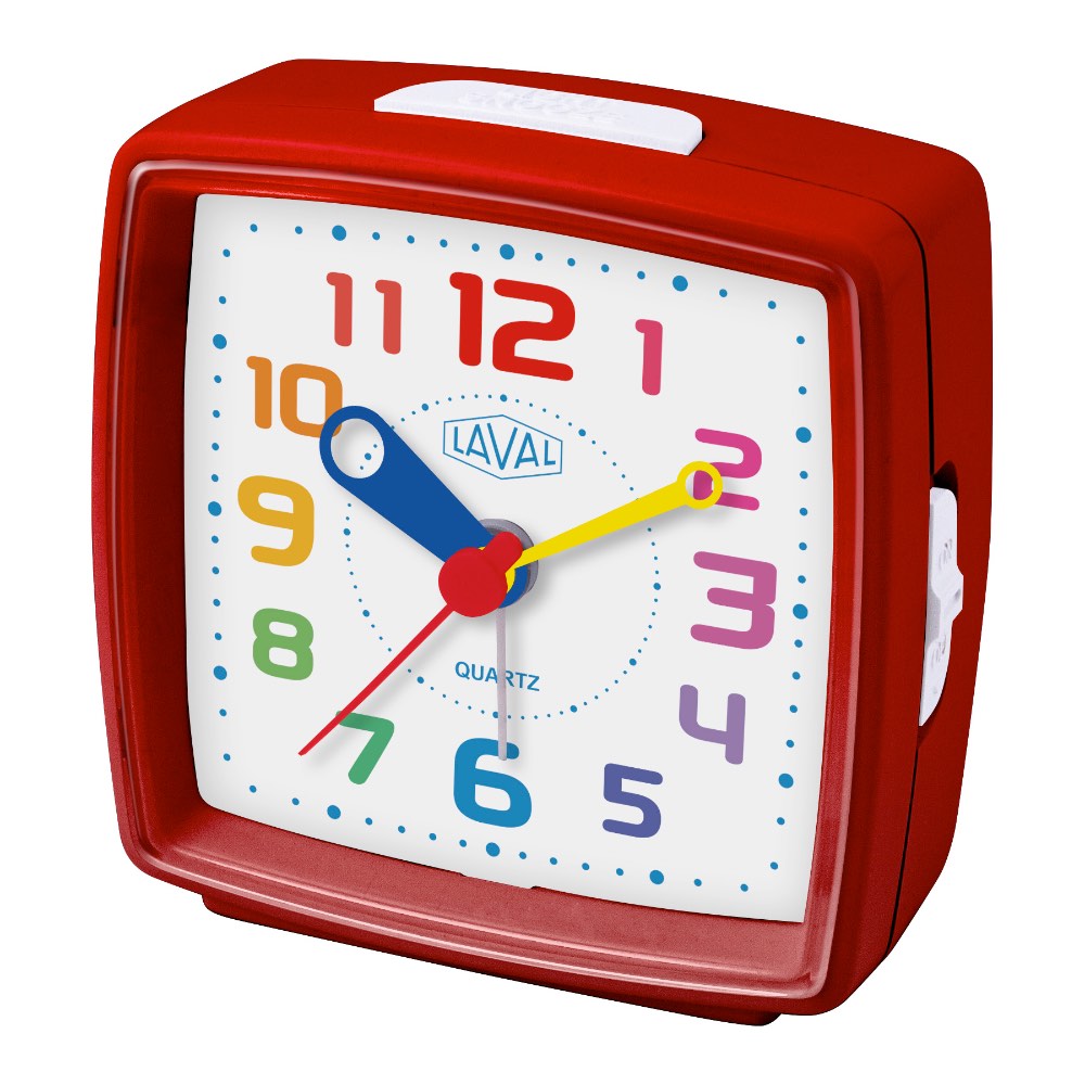 Réveil Enfant Carré Pédagogique Rouge Chiffres Multicolores