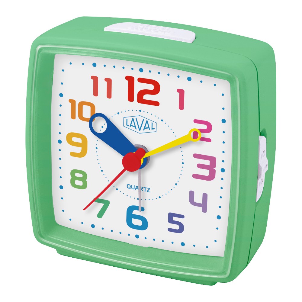 Réveil Enfant Carré Pédagogique Vert Chiffres Multicolores