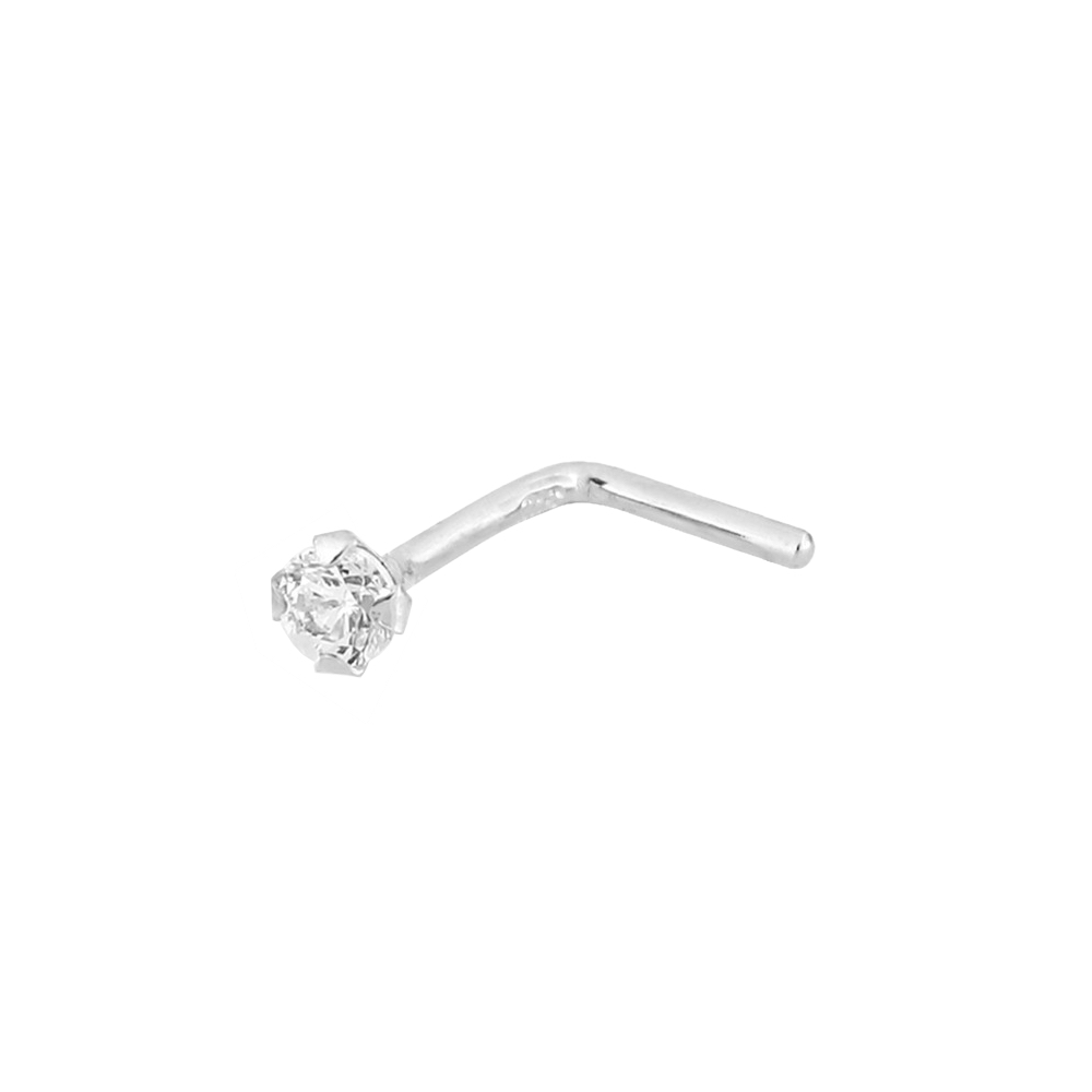 Piercing de Nez Or Blanc 750/1000 Oxyde Blanc Serti 4 Griffes