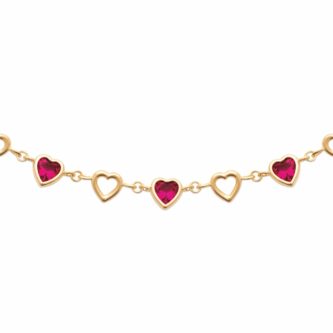 Collier Plaqué Or Jaune Motifs Coeur et Oxydes Rouge