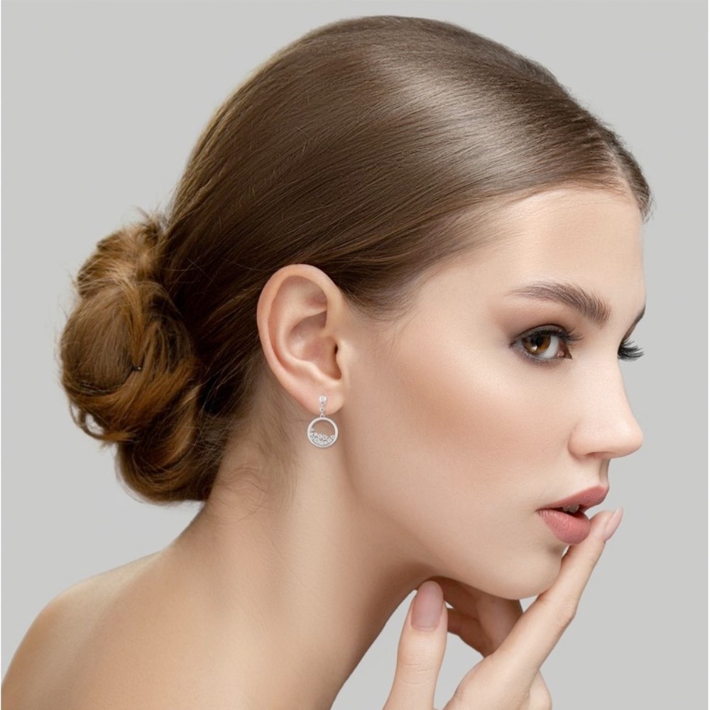 Boucles d'oreilles Pendantes Argent 925/1000 Rhodié Oxydes Rond 12mm – Image 2