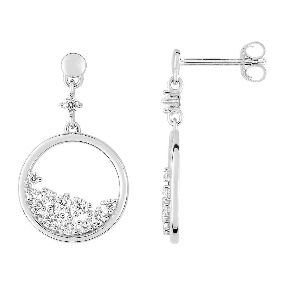Boucles d'oreilles Pendantes Argent 925/1000 Rhodié Oxydes Rond 12mm