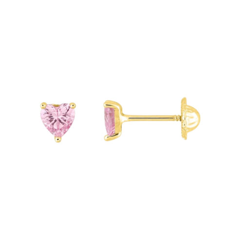 Boucles d'oreilles Or Jaune 750/1000 Oxyde Rose Forme Coeur Poussettes à Vis