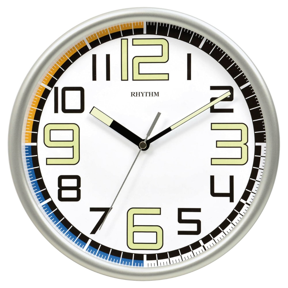 Pendule Murale Ronde Analogique Argentée Chiffres Lumineux Cadran Blanc Diamètre 25cm