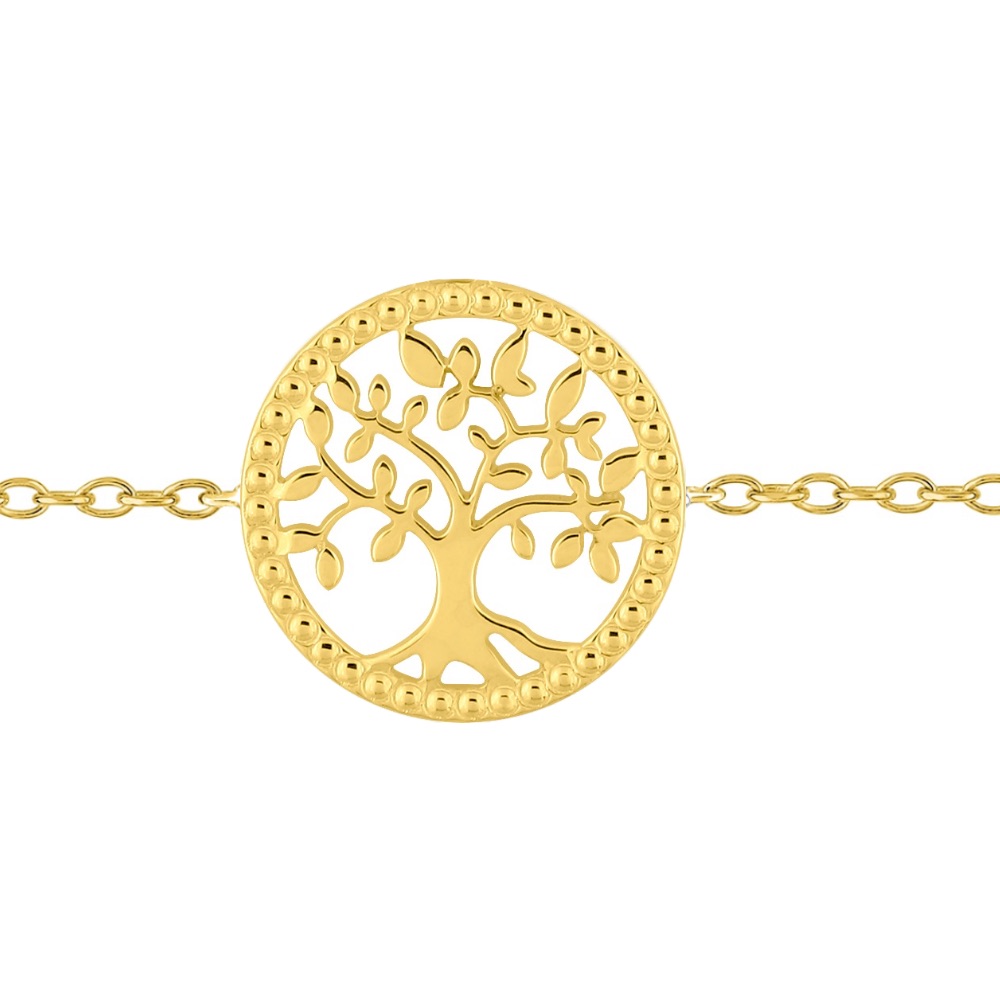 Bracelet Plaqué or Jaune Arbre de Vie Bord Perlé Diamètre 9mm