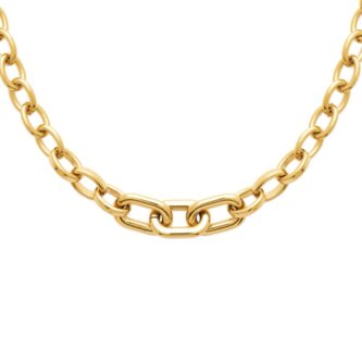 Collier Fashion Steel Grosses Mailles Acier Doré Motif Central Ovale Fil Rond 3.5mm