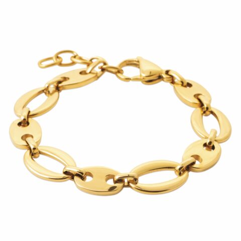 Bracelet Fashion Steel Acier Doré Mailles Alternées Grain de café 12mm