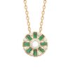 Collier Plaqué Or Jaune Rosace Oxydes Verts et Blancs Diamètre 11mm