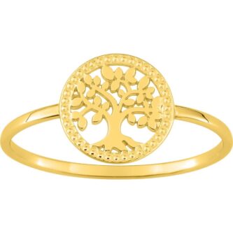 Bague Plaqué Or Jaune Arbre de vie Bord Perlé Diamètre 9mm - 52