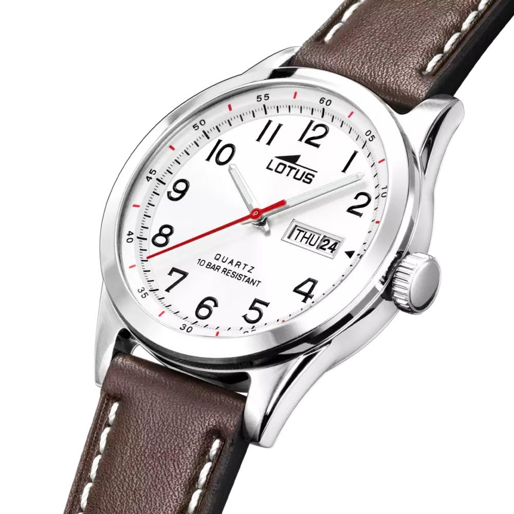 Montre Lotus Homme Acier Fond Blanc Cuir Marron 18671/1 – Image 2