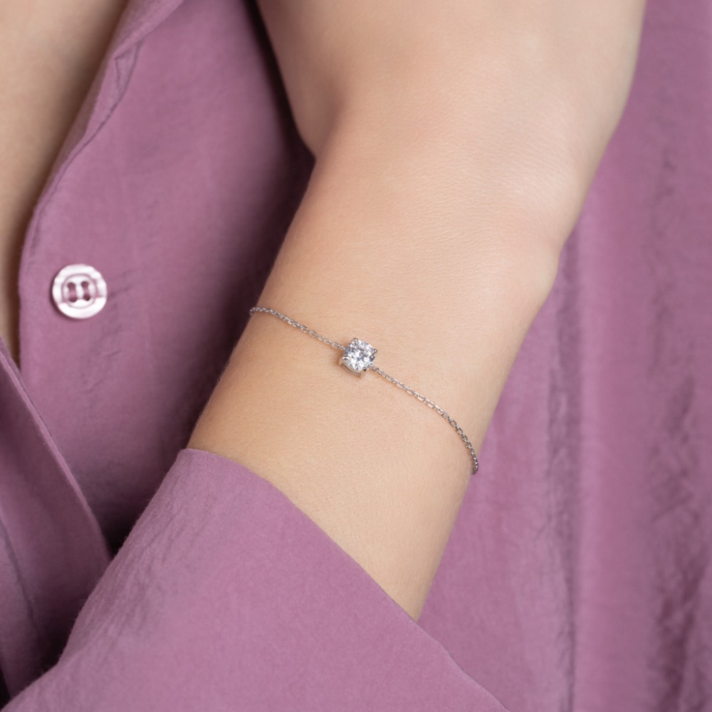 Bracelet Argent 925/1000 Rhodié Oxyde de zirconium Serti Griffes 6mm – Image 2