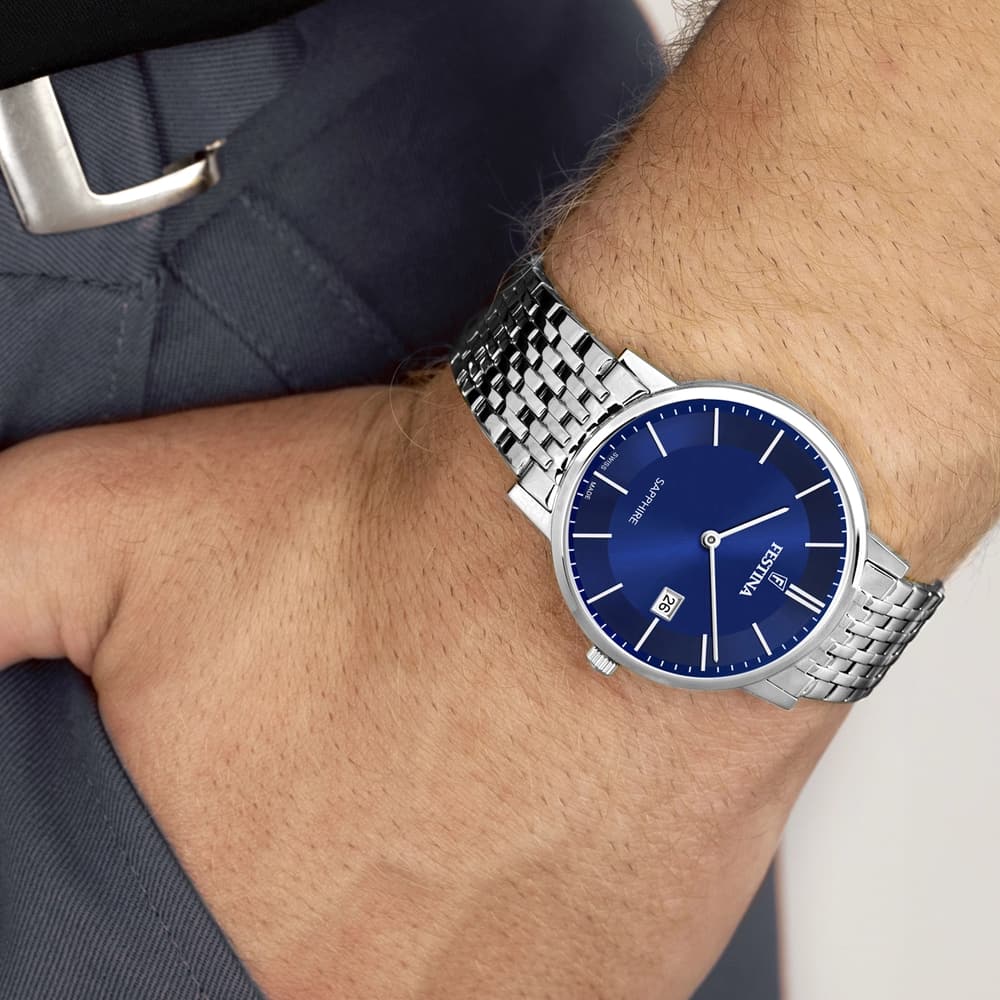 Montre Homme Festina Swiss Made Acier Cadran Bleu Bracelet Acier Verre Saphir F20018/2 – Image 2
