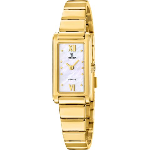 Montre Festina Femme Demoiselle Rectangle Cadran Nacre Bracelet Acier Doré F20768/1
