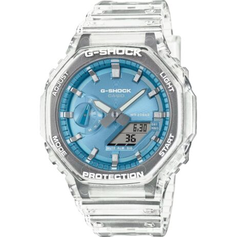 Montre Casio G-SHOCK Transparente Fond Bleu Métallique Classic Série GA-2100BM-7A2ER