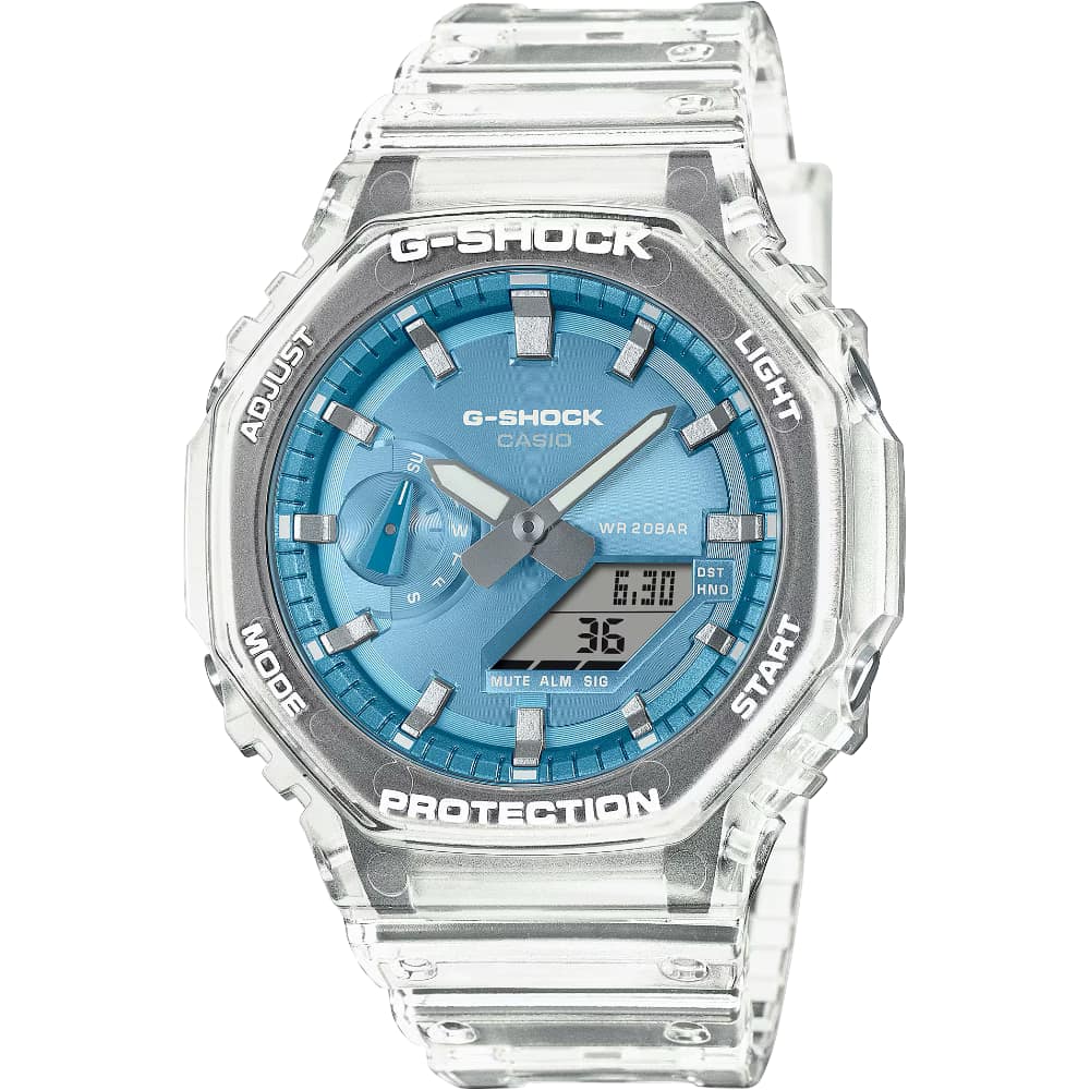 Montre Casio G-SHOCK Transparente Fond Bleu Métallique Classic Série GA-2100BM-7A2ER