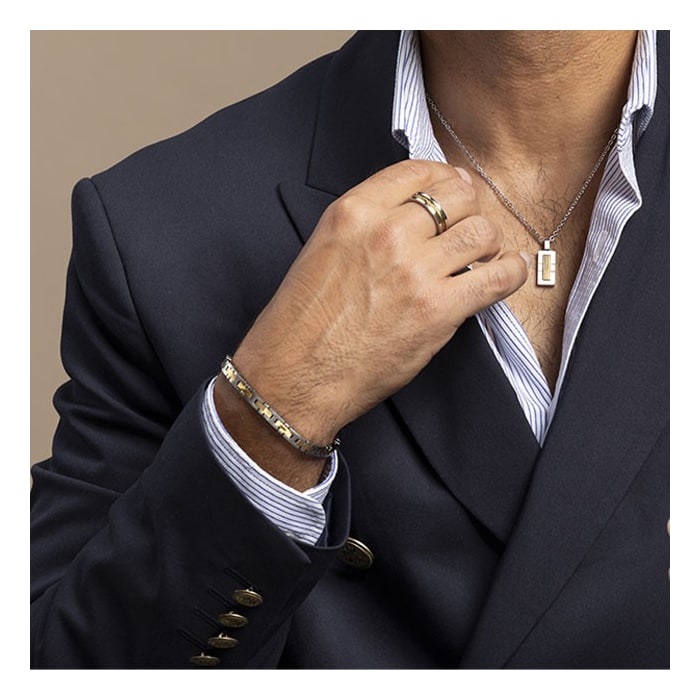Collier Homme Rochet Acier Bicolore VD Jaune Empreinte HP9183 – Image 2