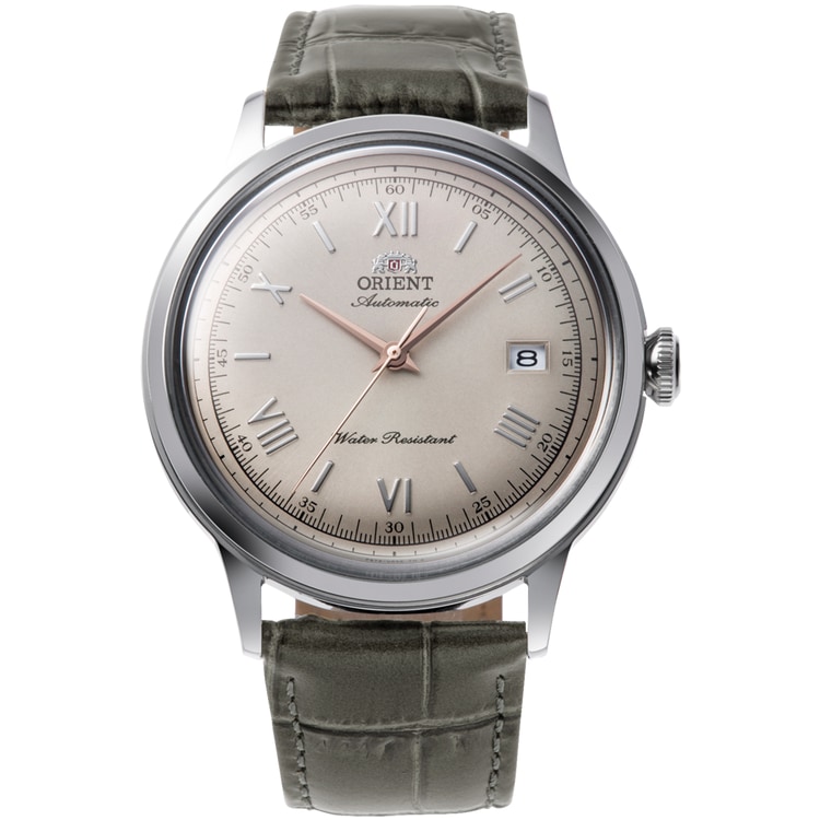 Montre Homme Orient Automatique Bambino Acier 40.5mm Cuir Gris Cadran Beige RA-AC0025N