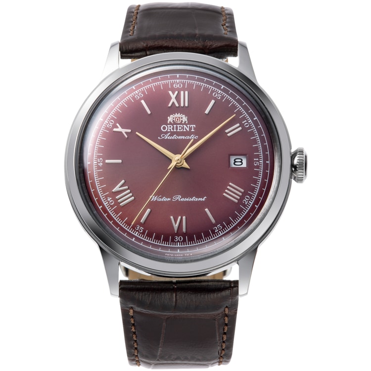 Montre Homme Orient Automatique Bambino Acier 40.5mm Cuir Marron Cadran Rouge RA-AC0026R
