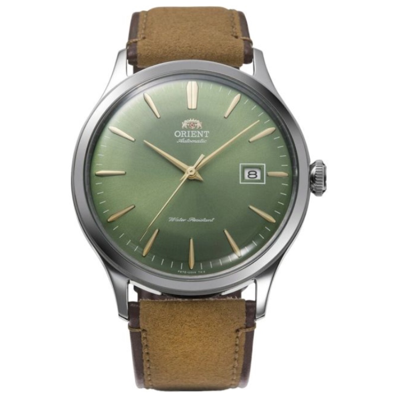 Montre Homme Orient Automatique Bambino Acier 42mm Cuir Marron Cadran Vert RA-AC0P01E