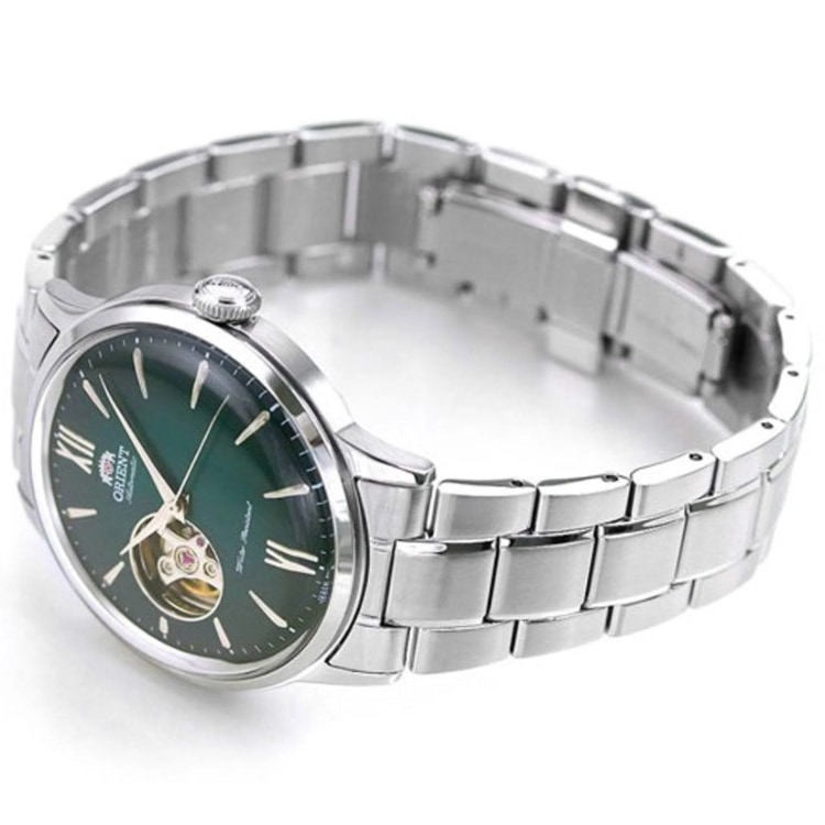 Montre Homme Orient Automatique Bambino Acier Open Heart 40.5mm Bracelet Acier Cadran Vert RA-AG0026E – Image 2