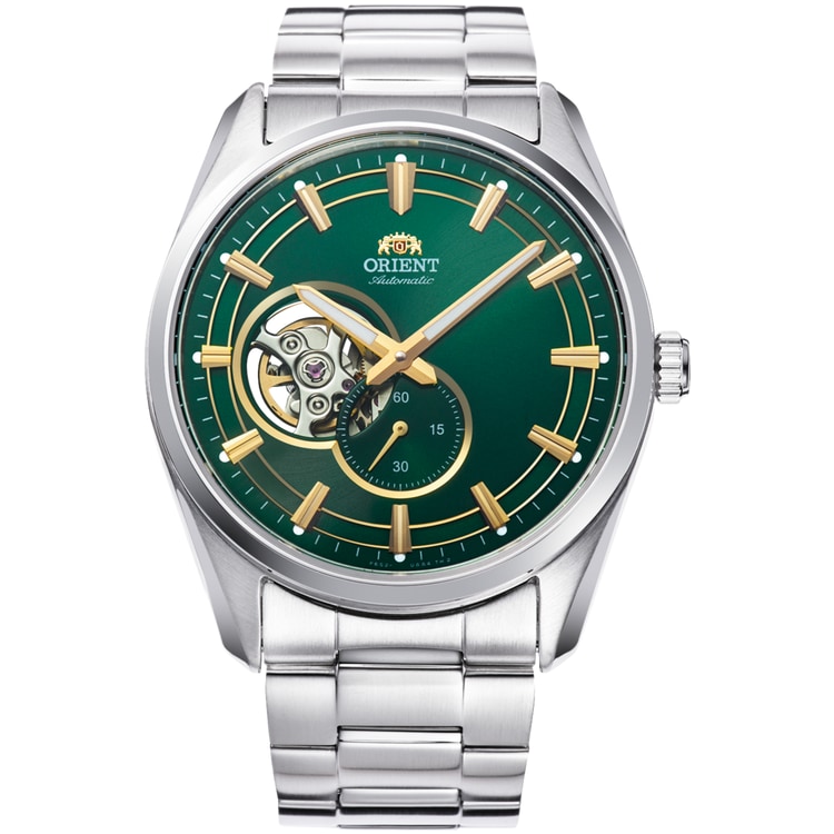 Montre Orient Automatique Semi Skeleton Acier 40.8mm Bracelet Acier Cadran Vert RA-AR0008E