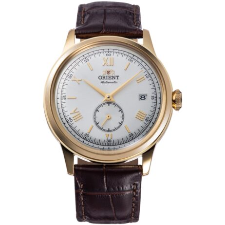 Montre Orient Automatique Bambino Acier Doré 38mm Petite Seconde Cuir Marron Cadran Argent RA-AP0106S