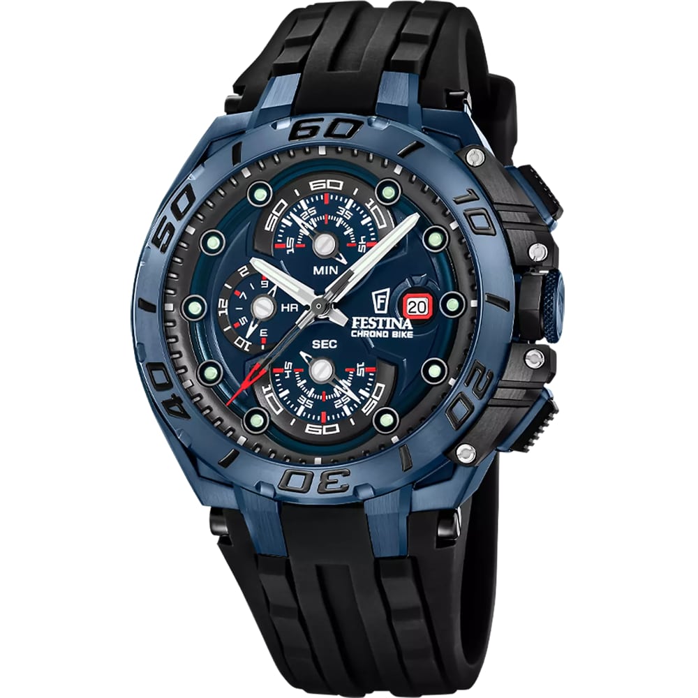 Montre Festina Homme Acier Chrono Bike Cadran Bleu Bracelet Acier + Caoutchouc F20757/1 – Image 2