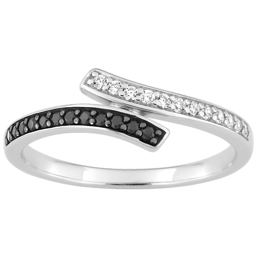 Bague Argent 925/1000 Rhodié 2 rangs croisés Oxydes Blancs et Noirs
