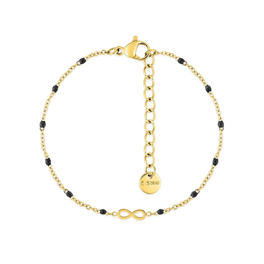 Bracelet Fashion Steel Acier Doré Motif Infini et Résine Noire