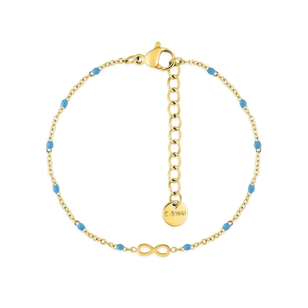 Bracelet Fashion Steel Acier Doré Motif Infini et Résine Turquoise