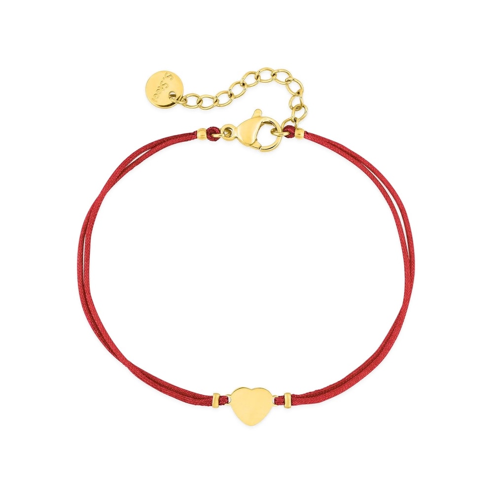 Bracelet Fashion Steel Acier Doré Cordon Rouge Motif Coeur