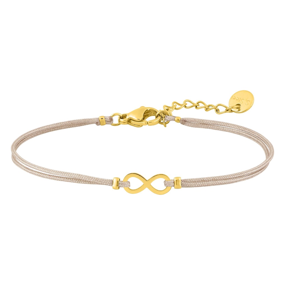 Bracelet Fashion Steel Acier Doré Cordon Rose poudré Motif Infini