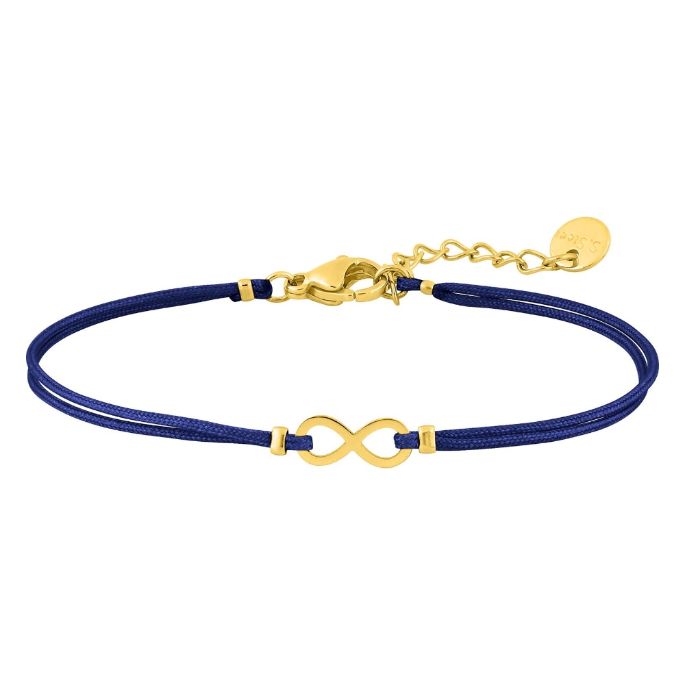 Bracelet Fashion Steel Acier Doré Cordon Bleu Marine Motif Infini