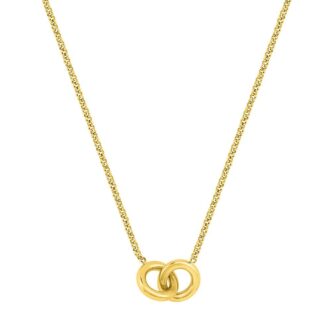 Collier Fashion Steel Acier Doré Maille Jaseron Deux Cercles Entrelacés 9mm