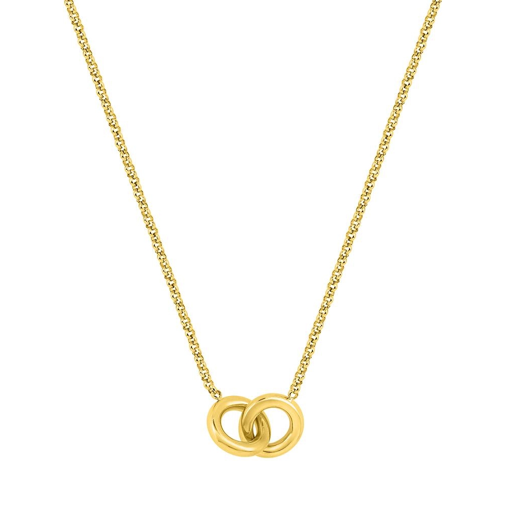 Collier Fashion Steel Acier Doré Maille Jaseron Deux Cercles Entrelacés 9mm