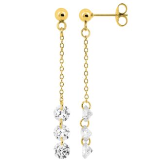 Boucles d'oreilles Fashion Steel Pendantes Acier Doré Cristal Blanc