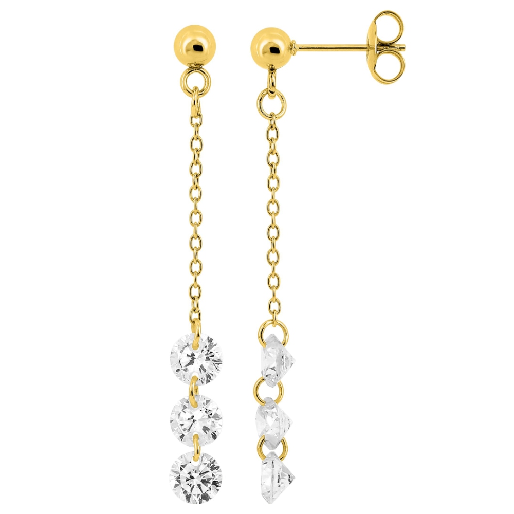 Boucles d'oreilles Fashion Steel Pendantes Acier Doré Cristal Blanc